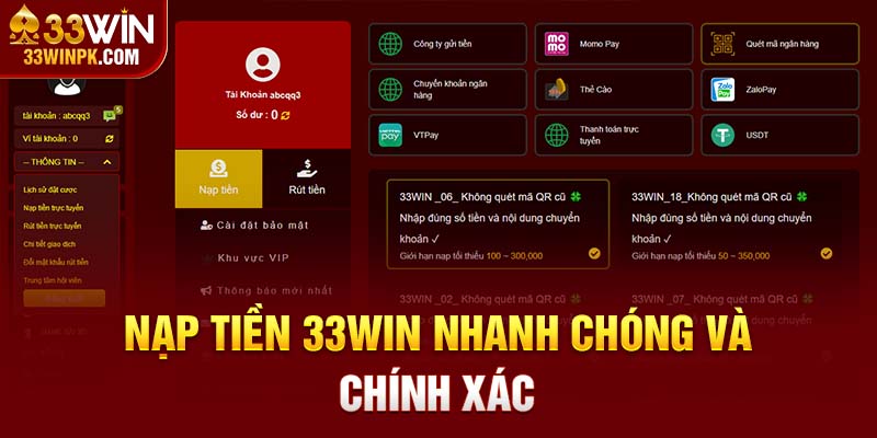 5 bước nạp tiền 33Win nhanh chóng và chính xác